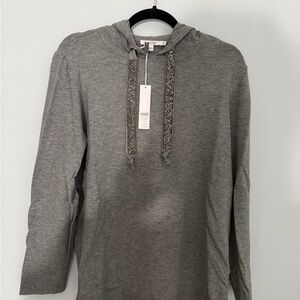 Chico’s Zenergy Gray Hooded Sweatshirt With Sparkle Cord, Size 2, NWT